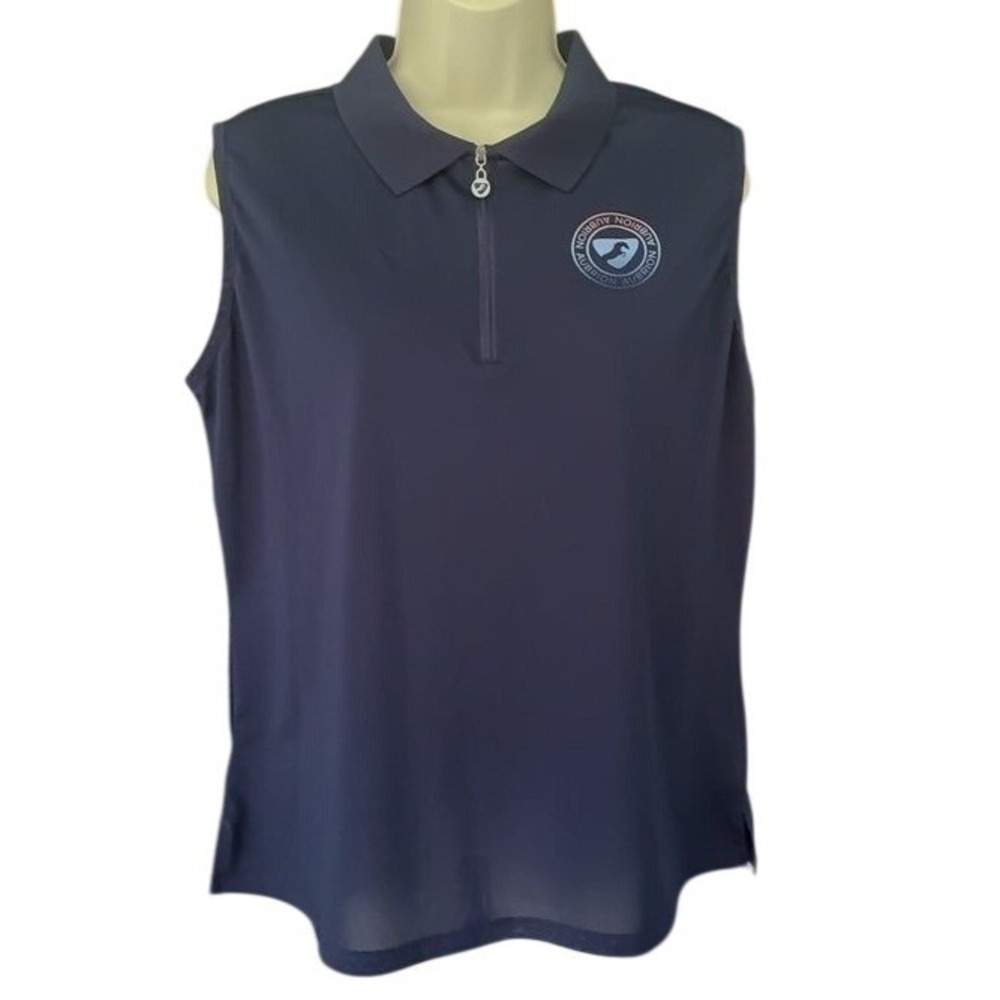 Aubrion Womens Navy Blue Sleeveless Equestrian Polo Shirt Size XL Quarter Zip